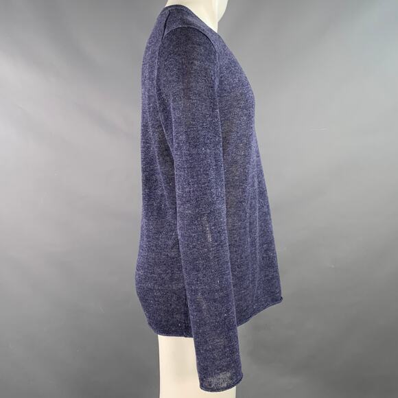 VINCE Size M Blue Heather Knit Linen Crew Neck Pullover - Picture 2 of 11